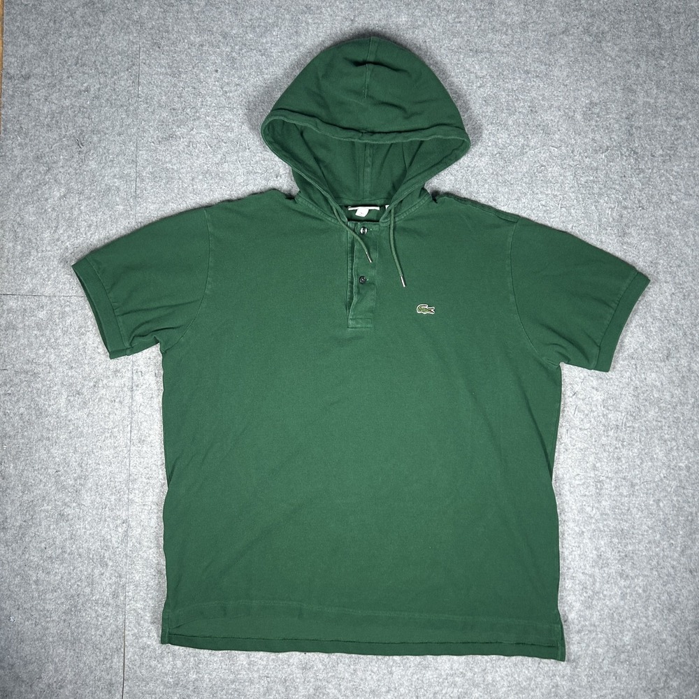 Vintage Lacoste Polo Shirt Mens Large Green Y2K Hooded Pique Short Sleeve Croc